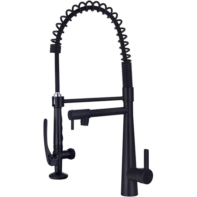 Black Kitchen Sink Faucet with Pull Down Sprayer, Brass High Arch
