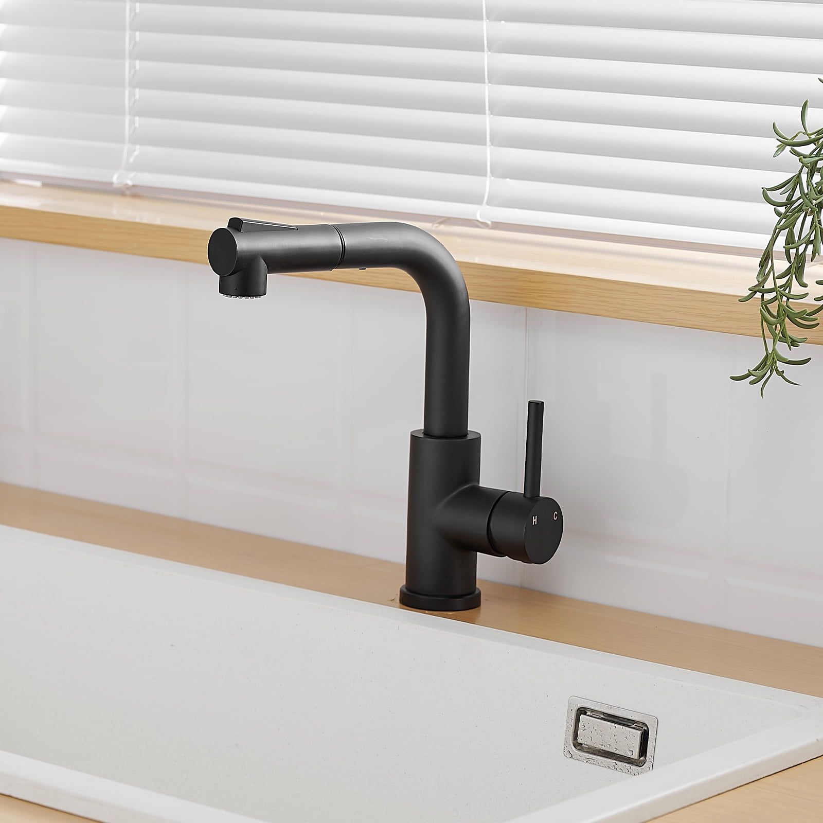 Black Kitchen Sink Faucet with Pull-Out Sprayer,Single Handle Mini Bar & Bathroom Prep Faucet,2" x 7.1" x 9.6"