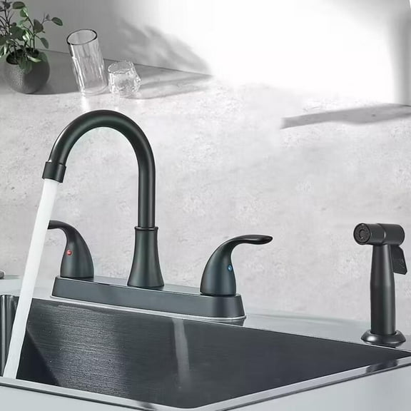 Black Kitchen Sink Faucet with Sprayer 3 Hole Stainless Steel Mixer Tap Sprayer