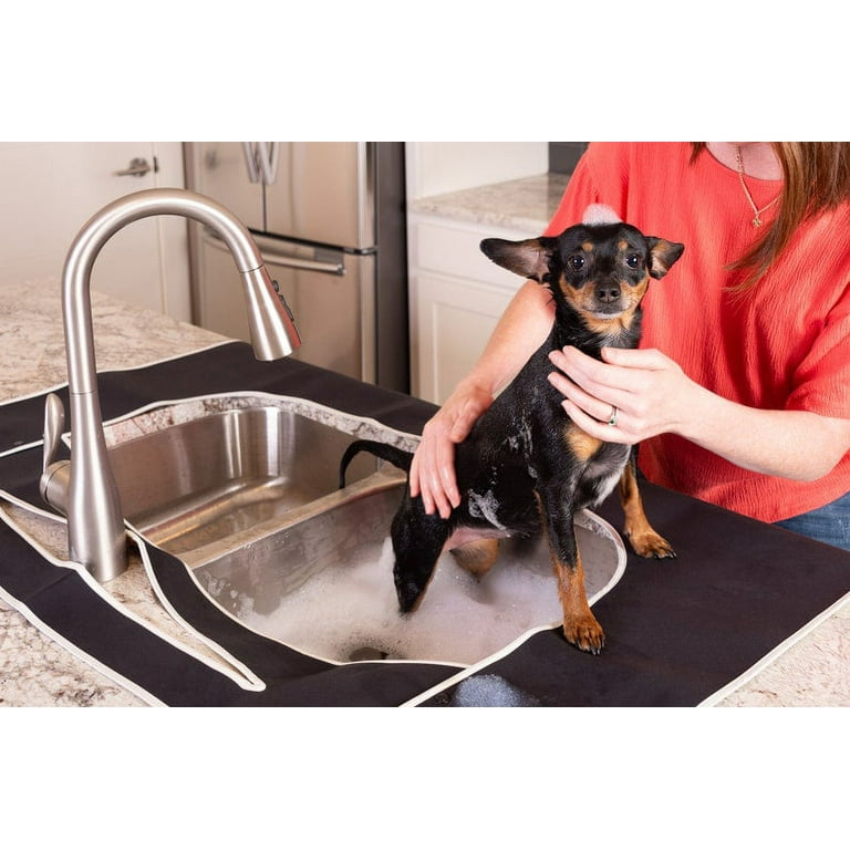 Black Kitchen Sink Mat Clean& Dry Countertops Soft Microfiber Nonslip Rubber  Pet Grooming Dog Bath Counter Surface Protector 