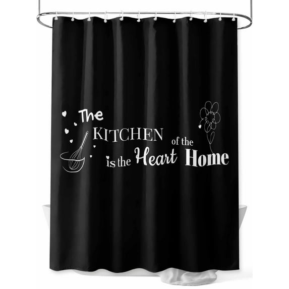 Black Kitchen Small Stall Shower Curtain, Waterproof Shower Curtains for Bathroom, Spring Floral Love Heart Washable Fabric Cloth Bath Curtain for Bathtub Decoration with Hooks 36x72 Inches