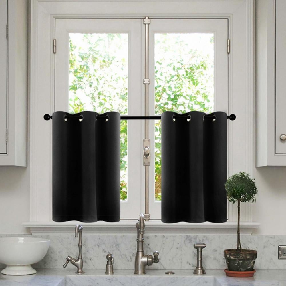 Black Kitchen Tier Curtains 36 inches Long Linen Textured Cafe Curtains ...