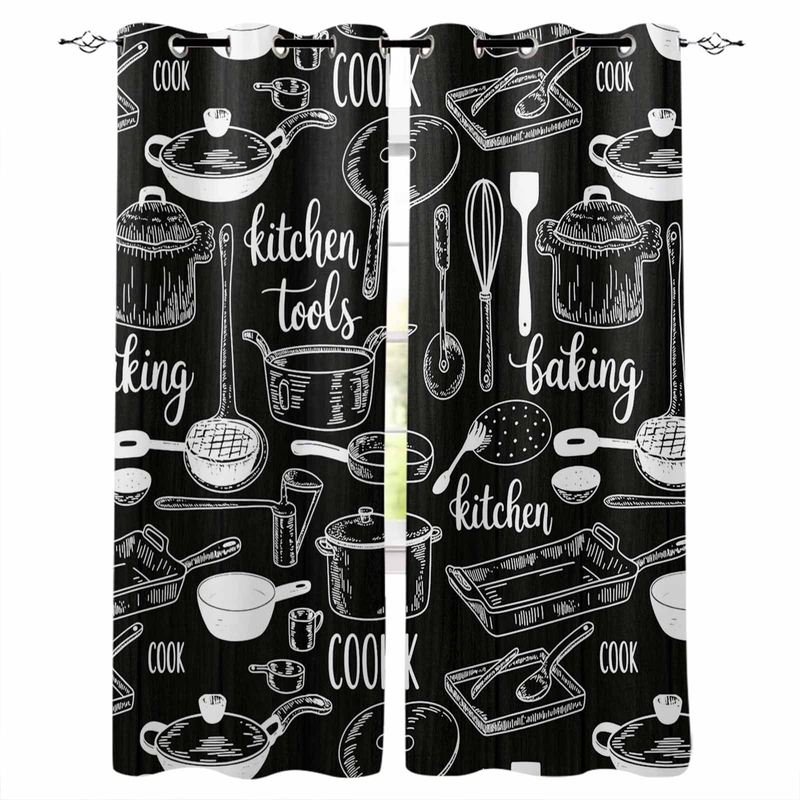 Black Kitchen Tools Blackout Curtains for Bedroom, Modern Cooking ...