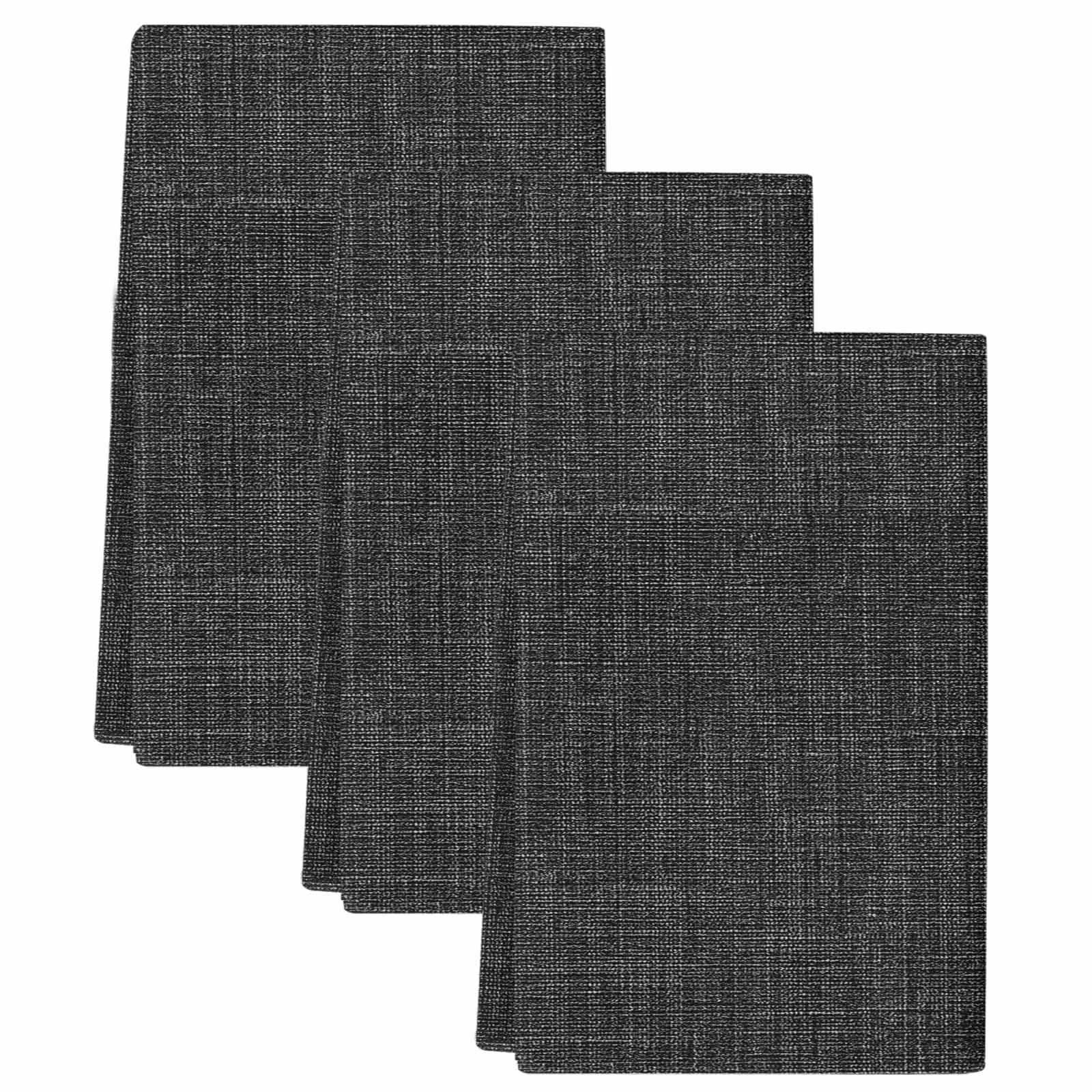 Black Burlap Texture Kitchen Towels Set of 3, Farmhouse Vintage Black Soft Microfiber Dish Towels, Absorbent Quick-Dry Washable Dishcloths for Kitchen Cleaning, Drying Dishes, 18x28 Inches