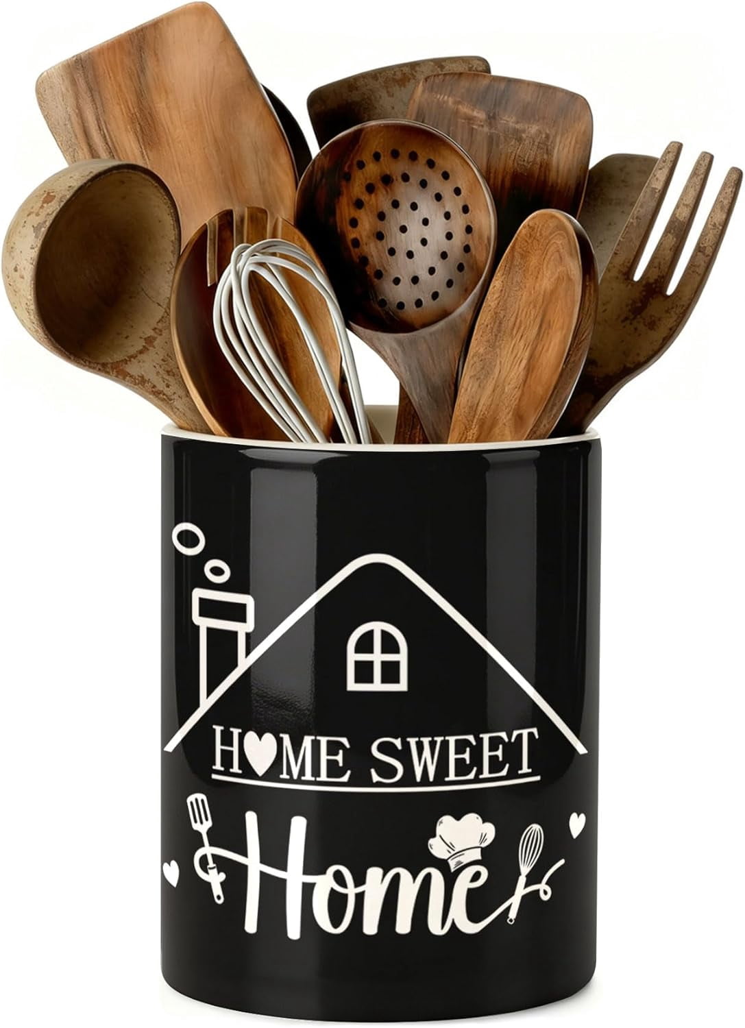 Black Kitchen Utensil Holder, Home Sweet Home Ceramic Utensil Holder ...