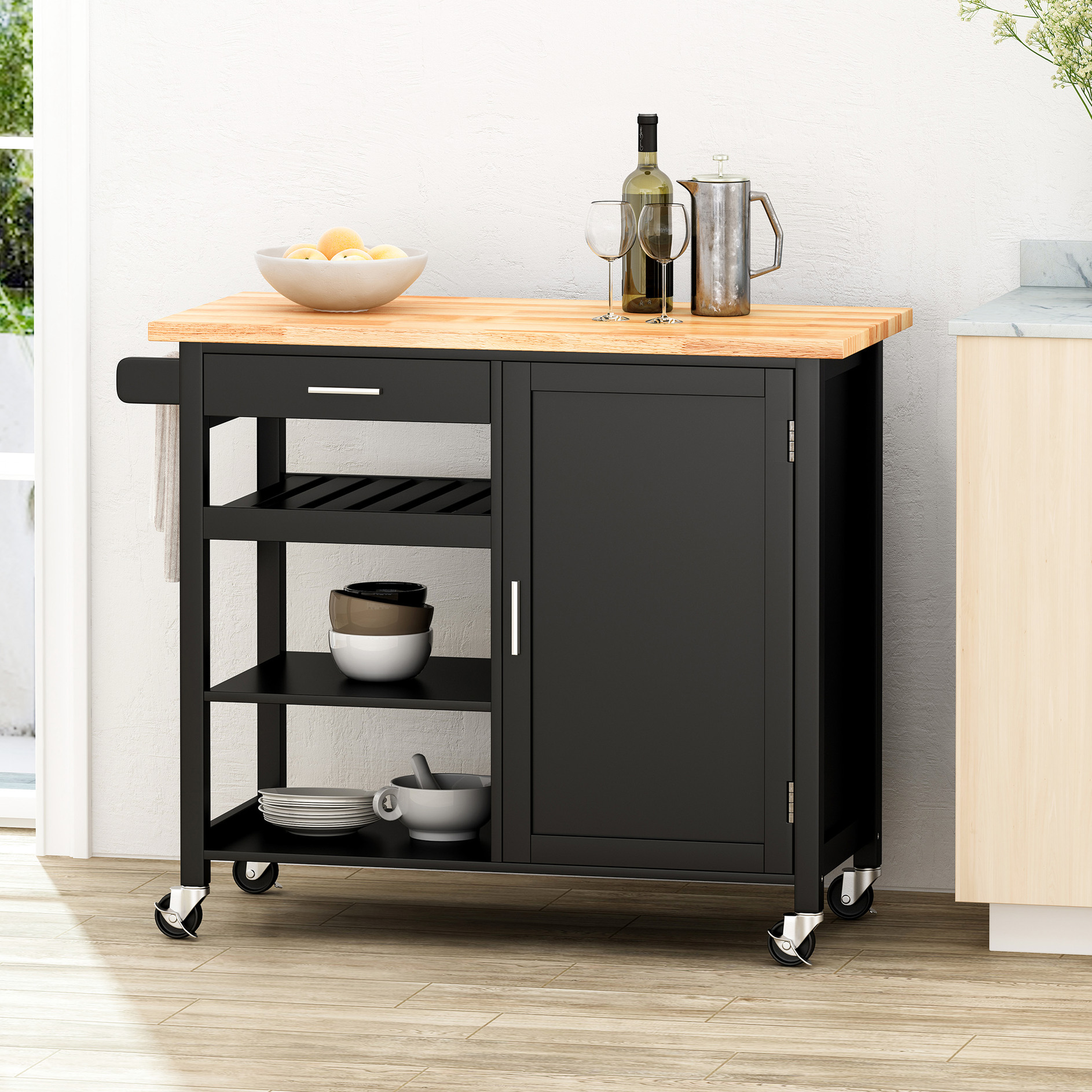 Black Kitchen Utility, Ample Space, 43.75 In. Depth Organizer Cart ...