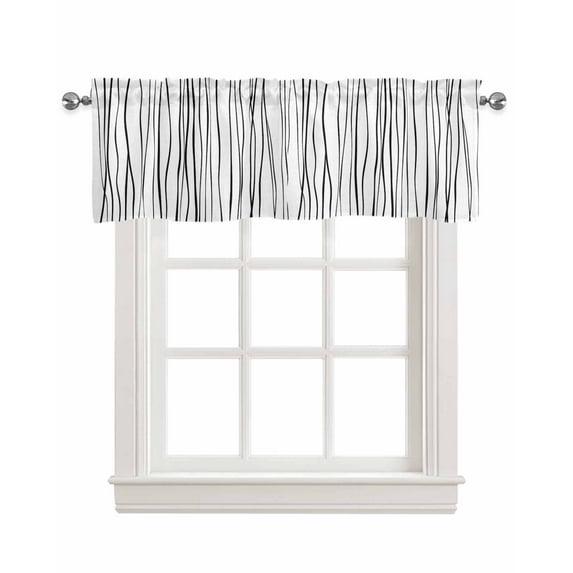 Black Kitchen Valances for Windows Farmhouse Linen Window Valance Curtain for Living Room Window Treatment Abstract Lines Gradient Minimalist Modern Texture Valance Rod Pocket Topper, 60 x 18 Inch