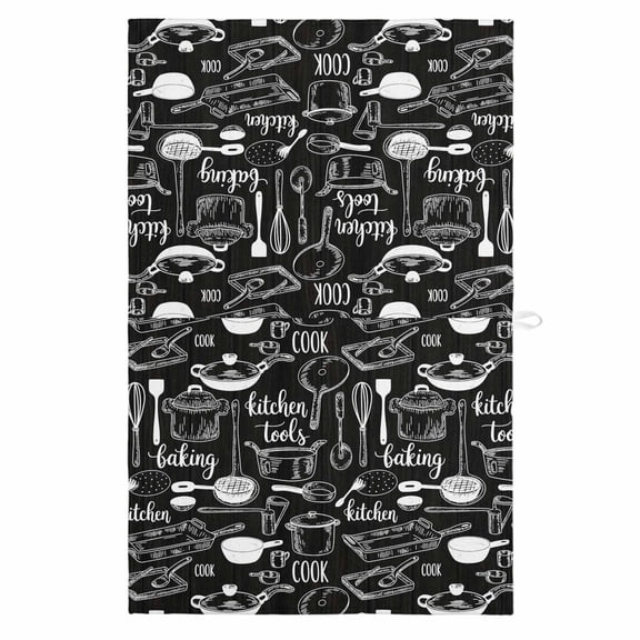 Black Kitchenware 1 Pack Kitchen Towel, Water Absorbent Dish Towel, Modern Funny Cook Tools Spoons Forks Decorative Hand Towels - Quick Drying Cloth for Cooking Baking, 18x28 Inch