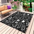 thumbnail image 1 of Black Kitchenware Outdoor Rug 5x7 Ft, Non Slip Washable Area Rug, Modern Funny Cook Tools Spoons Forks Patio Rugs Carpet Runner, Large Floor Mat for Indoor/Outdoor Deck Porch Camping, 1 of 8