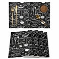 thumbnail image 1 of Black Kitchenware Placemats Set of 6, Modern Funny Cook Tools Spoons Forks Placemats for Dining Table, Place Mats for Kitchen Tabletop, Waterproof Wipeable Dining Table Mats Set, 1 of 9