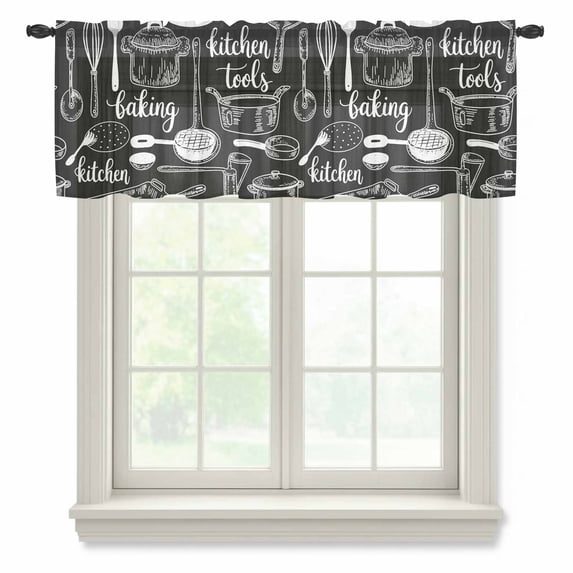 Black Kitchenware Sheer Curtains Valances for Windows Modern Funny Cook ...