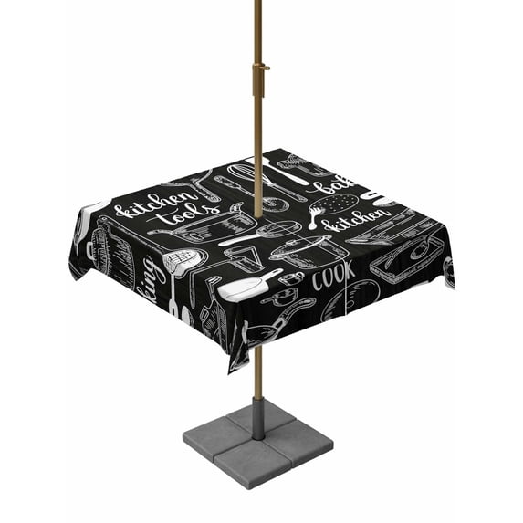 Black Kitchenware Table Cloth Rectangle Outdoor Tablecloth, Modern ...