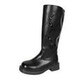 thumbnail image 1 of Black Knee-High Boots For Women With Back Zipper Low Heel Hollow Toe Design For Everyday Wear Non-Slip Sole, 1 of 9