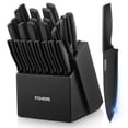 thumbnail image 1 of Knife Set 23 Pieces Kitchen Knife Set with Block and Built-in Sharpener High Carbon Stainless Steel Self-Sharpening Anti-Rust Coating Knife Block Set with Wooden Block, Black, 1 of 8