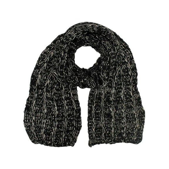 Black Knit Long Scarf With Sequin Accents