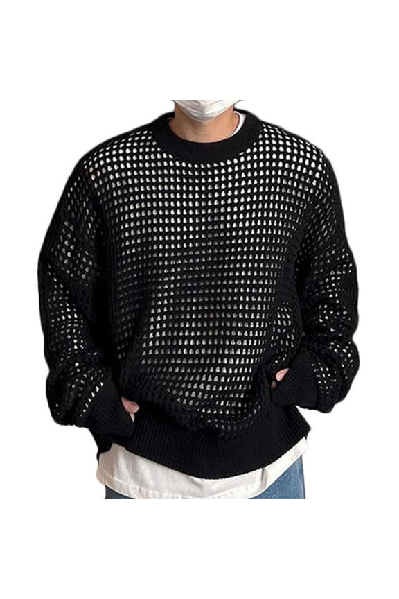 Men's Sheer Mesh See Through Shirt Workout Gym Muscle Shirts Party Club Rave Disco Hollow Out Mesh Long Sleeve Tops