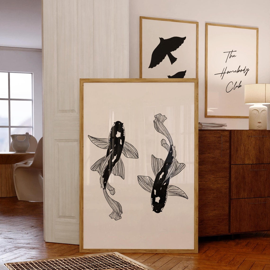 Zen Fish Design Black Koi Fish Wall Art Print, Minimalist Japanese Zen Pond And Nature ...
