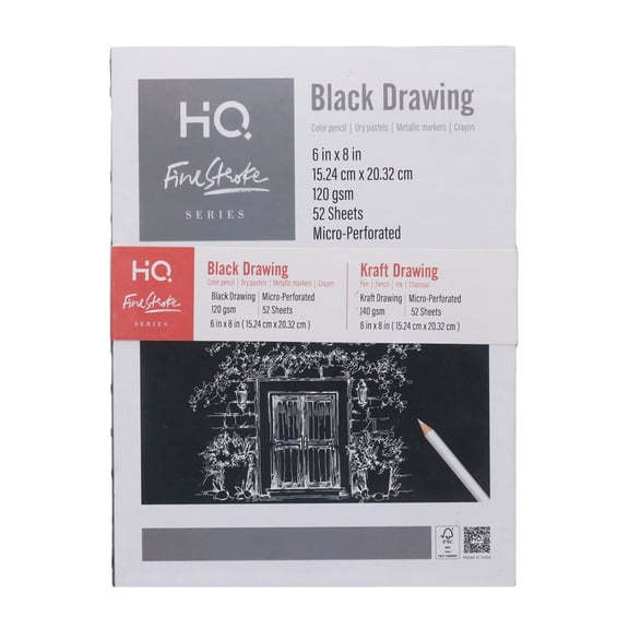 HQ Finestroke Black & Kraft Drawing Book, Mixed Media Pad, 9 x 12 Inches, Open Spine Sketchbook, 52 Sheets Black 120 GSM & Kraft 140 GSM, Pack of 2