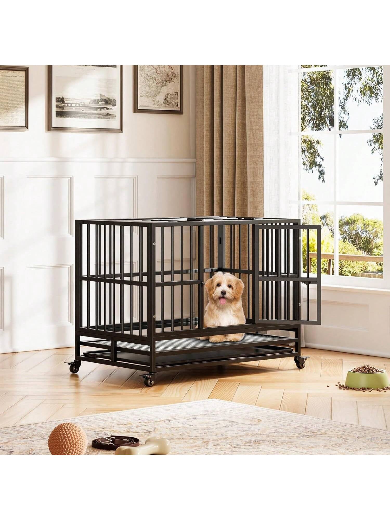 Picture Idea: Black L Heavy Duty Dog Crate Foldable Dog Crate With