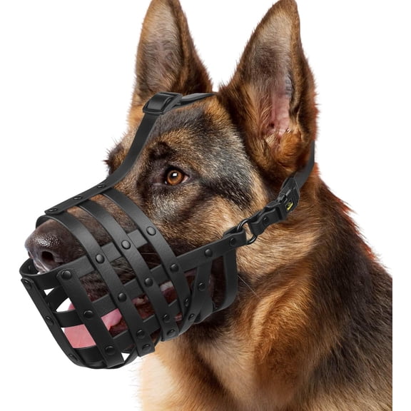 Black L Humane Basket Dog Muzzle - Soft/Lightweight/Adjustable for Medium/Large Dogs - Prevents Biting/Chewing/Eating, Easy Panting/Drinking - Ideal for Training/Walks/Grooming/Vet Visits
