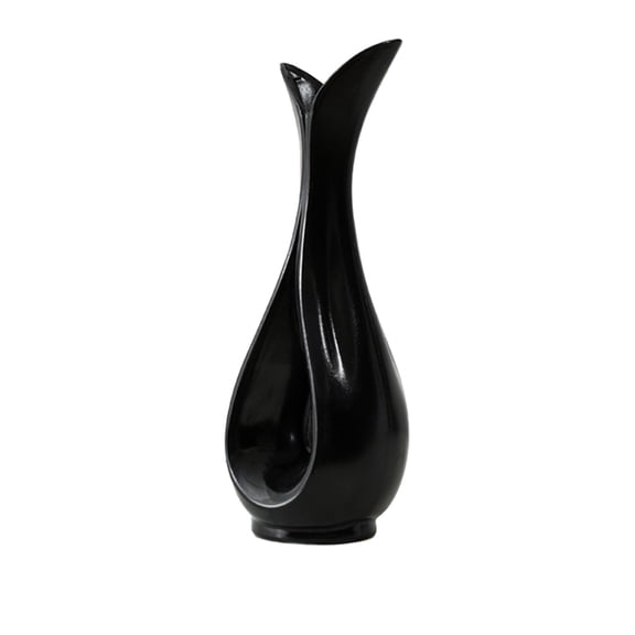 Black L Plastic Vase, Ceramic Appearance Non-Fragile Vase, Decorative Art Tabletop Centerpiece With Sturdy Build For Wedding Dining Table, Bookshelf Art Decoration, Size 3.5X3.1X8.3In, Wei