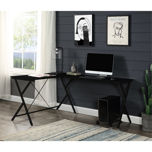 Space-Saving Black Desk with 15mm Thick Tabletop for Multitasking