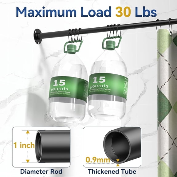 Black L-Shaped Adjustable Shower Curtain Rod 23"–69", 304 Stainless Steel Corner Rod with 12 Rings, Drill-Mount for Bathroom or Bathtub