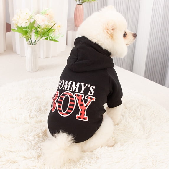 Black L Size Dog Hooded Sweatshirt Plus Fleece With Leash Hole For Mother And Son Matching, Comfortable Warm Pet Clothes For Small Medium Dogs For Home Outdoor