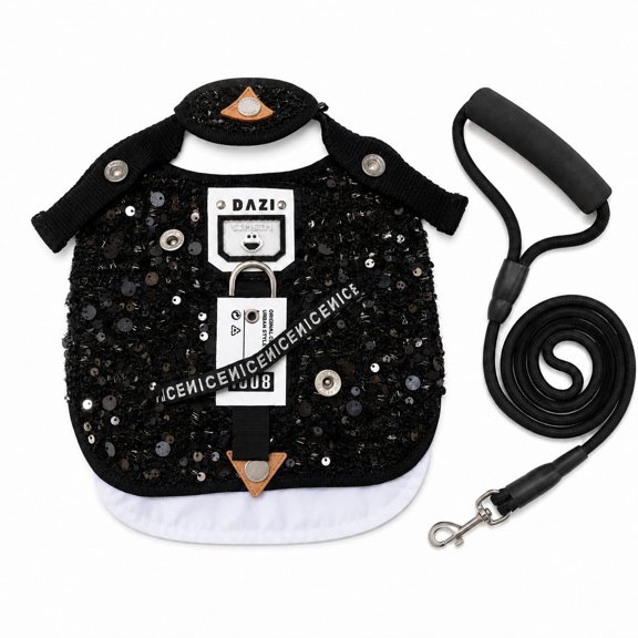 Black L (Suggest 17.5-21 lbs) Sequin Dog Harness Costume with Leash for Small Dogs
