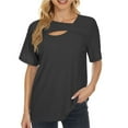 thumbnail image 1 of Black L WIZUTIZ Going Out Tops for Women Holiday Saving Plus Size Tshirts Short Sleeve Lightweight Cotton Soft Ladies Blouse Loose Fit Solid Tops Casual Summer-Beach T-shirt Flowy Plain Round Neck Sh, 1 of 3