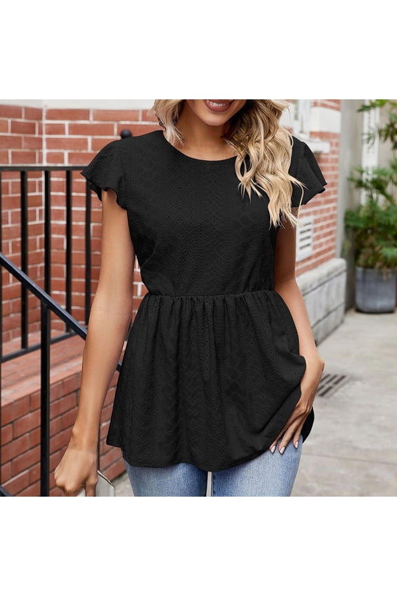 Black L WIZUTIZ Tops for Women Trendy up to 50% Off Pure Colour Sports Fashion Tunics T-shirt Round Neck Linen Solid Tshirts Fluffy Ladies Blouse Plus Ultra Soft Tshirt Lightweight Short Sleeve Tops