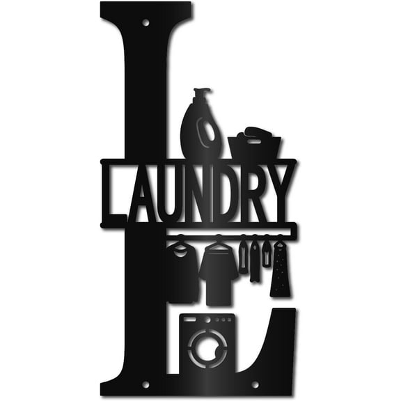 Black L Wall Decor Metal Wall Hanging Art Iron Clothes Words Laundry Washing Room Sculpture Ornament Sign
