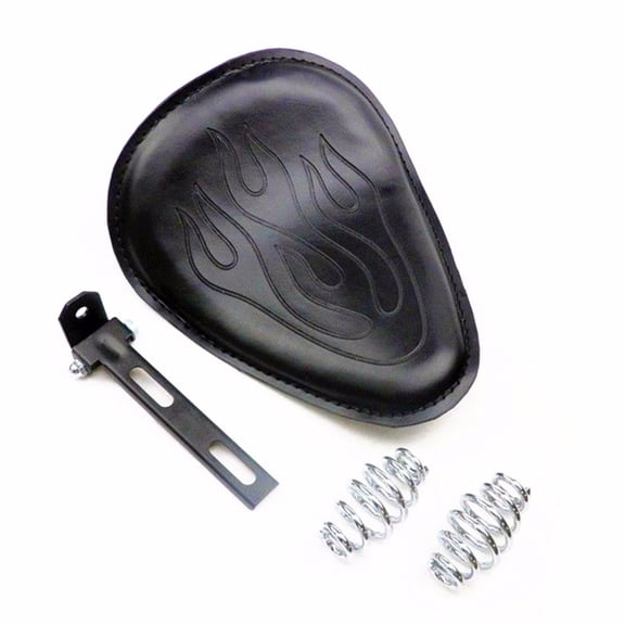 Black LEATHER FLAME SOLO SLIM SEAT + MOUNT KIT FOR HARLEY BOBBER CHOPPER XL Old School
