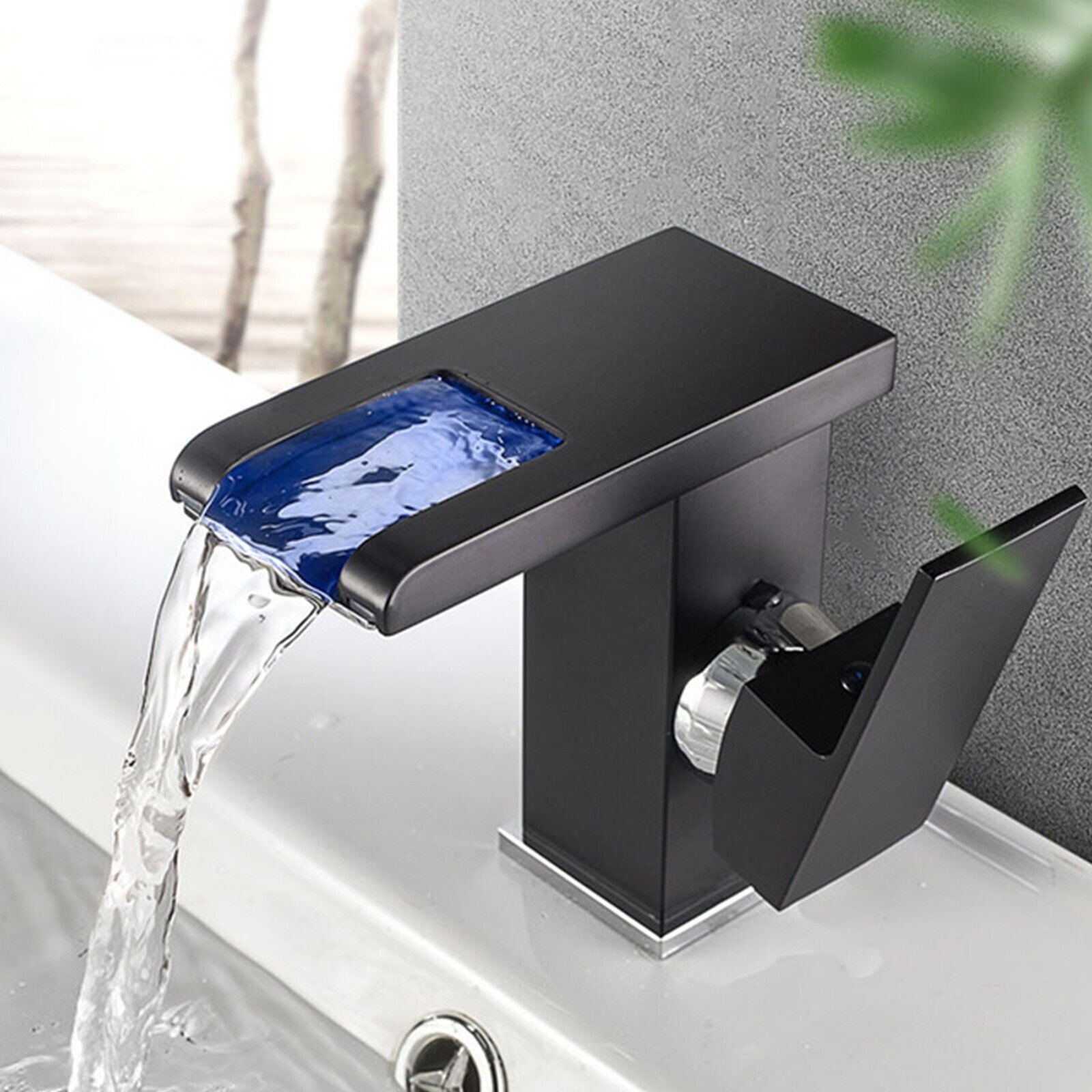 Black LED Bathroom Sink Basin Faucet 1hole Single Handle Lavatory Vanity Mixer