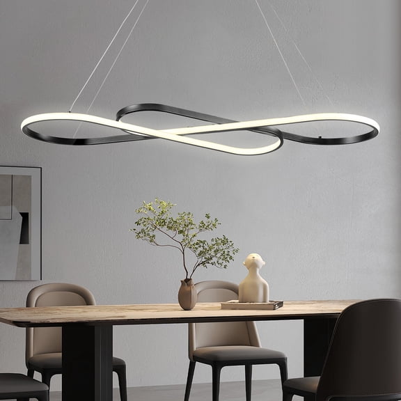 Black LED Chandelier for Dining Room 42" Pendant Lighting Fixture Over Table Modern Kitchen Island Lighting High Ceiling with Remote for Living Room