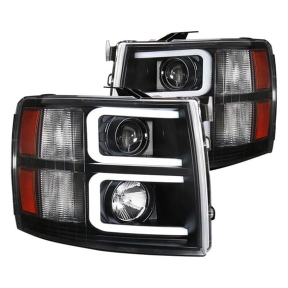 Black LED DRL Bar Projector Headlights for 2007-2013 Chevy Silverado 1500