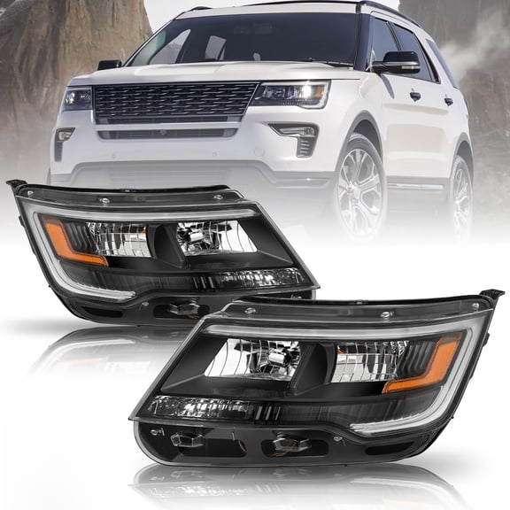 Black LED DRL Headlights For 2016-2019 Ford Explorer Sport/Limited/XLT/Platinum