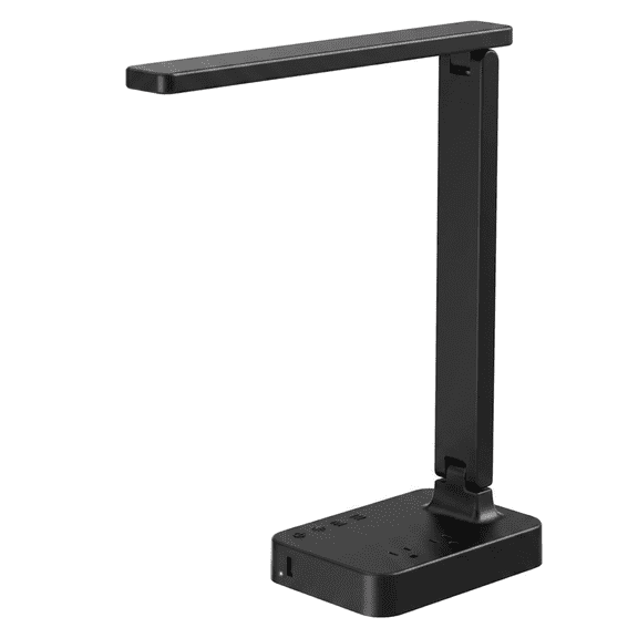 Black LED Desk Lamp for Dorm, Dimmable Touch Light with 3 Color Modes, 3 Brightness Levels, USB Port and 2 AC Outlets, Foldable Swing Arm, Eye-Caring for Study and Office