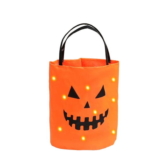 Black LED Halloween Candy Bag, Light Up Reusable Tote Bucket, Large Capacity Trick Or Treat Bag, Polyester Party Favor Bag For Kids Halloween Decor
