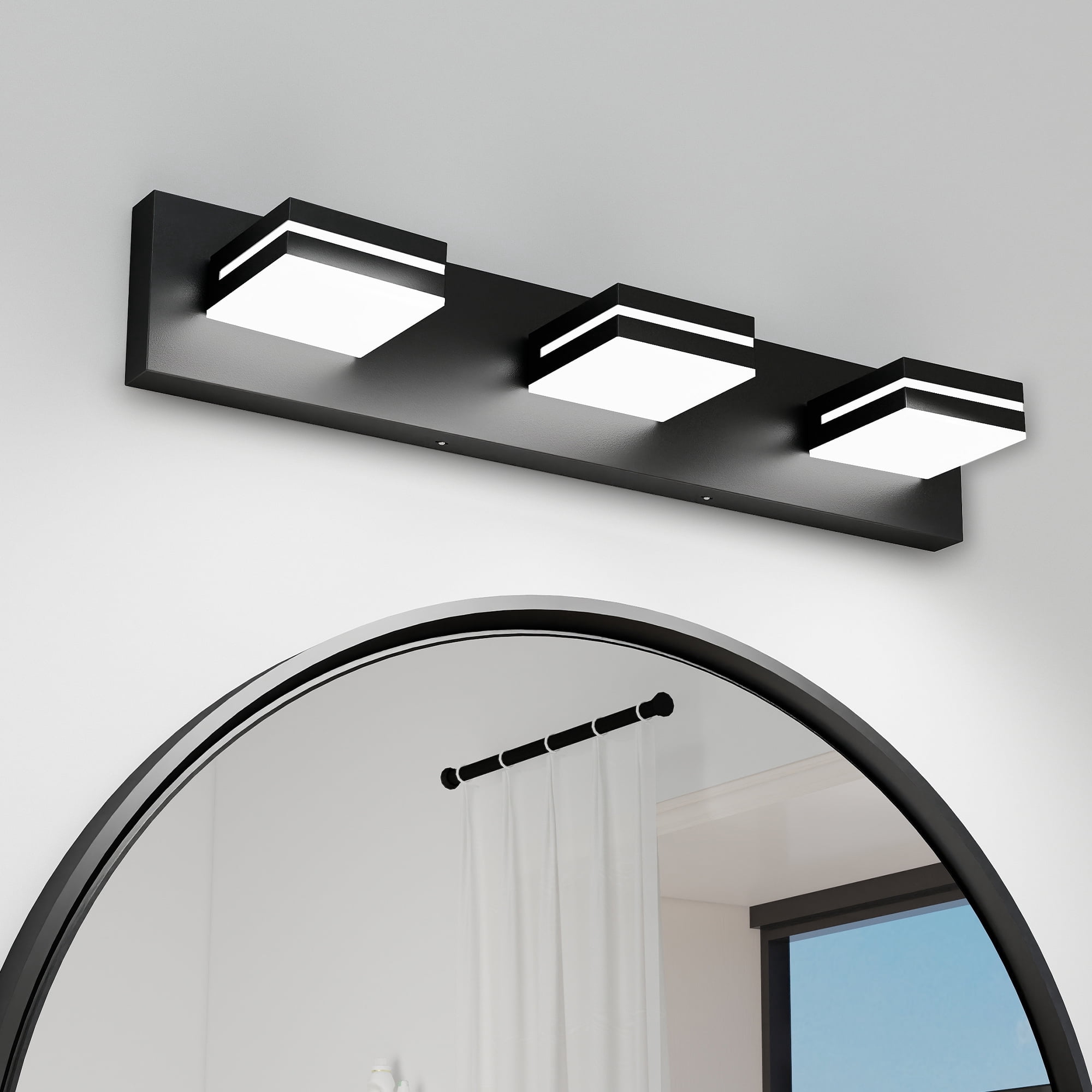 Black LED Modern Bathroom 3-Light Vanity Light Fixtures 23.6Inch, Dimmable Modern Acrylic Bathroom Wall Lighting Fixtures Over Mirror (Cool White 6000K)