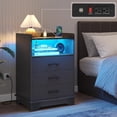 thumbnail image 1 of Black LED Nightstand with Charging Station & 3 Drawers, Bedside Table with Open Storage & LED Lights for Bedroom Living Room, 1 of 10