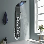 Black LED Shower Panel Tower Rain Shower System Massage Body Jets Faucet Mixer