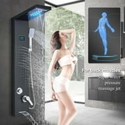 Black LED Shower Panel Tower System Rain&Waterfall Massage Jets Stainless Steel
