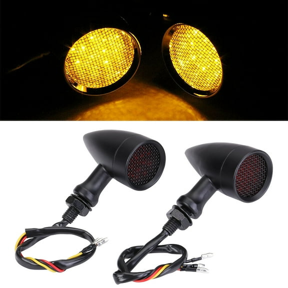 Black LED Turn Signal Light Bullet Amber Brake Blinker Fit for Universal 12V Motorcycle, 1 Pair