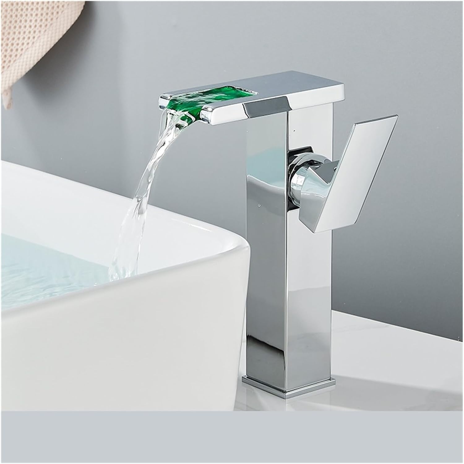Black LED Waterfall Basin Bathroom Faucet Deck Mounted Hot Cold Water ...
