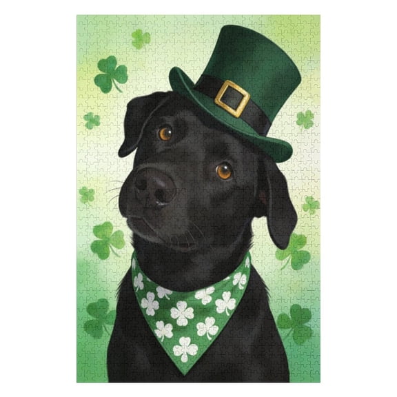 Black Lab 500 Pieces Jigsaw Puzzle for Adults, St. Patrick’s Day Dog Lover Puzzle, Completed Size 20.5 x 15 in, Cozy Home Entertainment and Indoor Fun