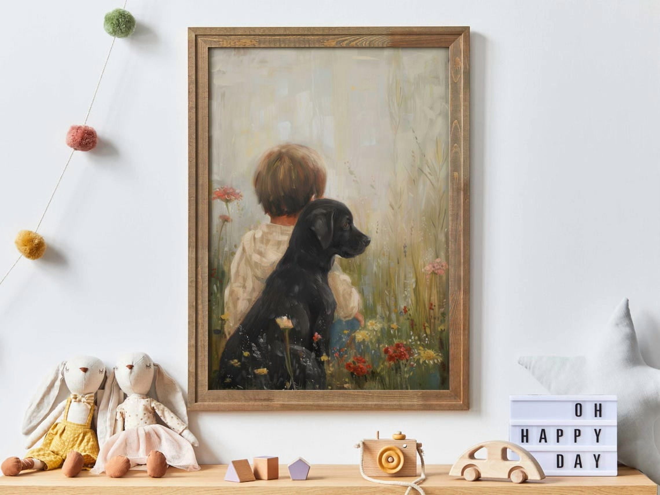 Black Lab Art Labrador Puppy Print Boy and Dog Nursery, Unframed Paper ...