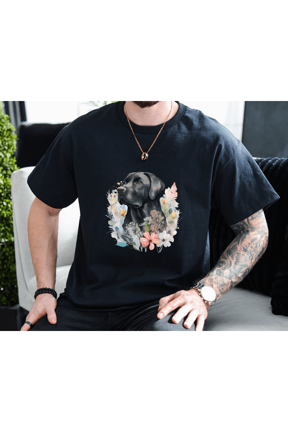 Black Lab Cute Labrador Retriever Puppy Pet Portrait Unisex T-Shirt, up to size 3XL.