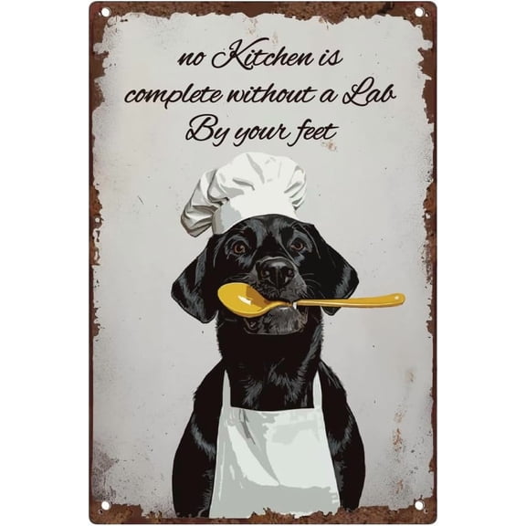 Black Lab Dog Chef Vintage Tin Sign No Kitchen Is Complete Without a Lab by Your Feet Retro Art Wall Poster for DIY Home Kitchen Restaurant Wall Decor 7.9 X 11.9 Inch