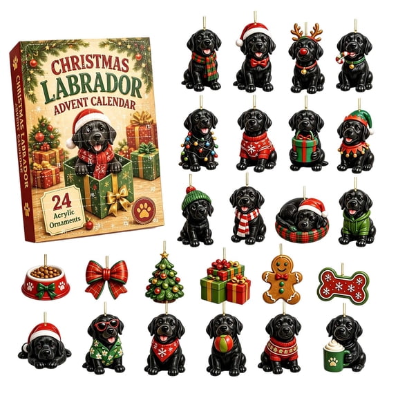 Black Lab Dog Christmas Advent Calendar 2026 With 24 Acrylic Ornaments Hanging Decorations Countdown